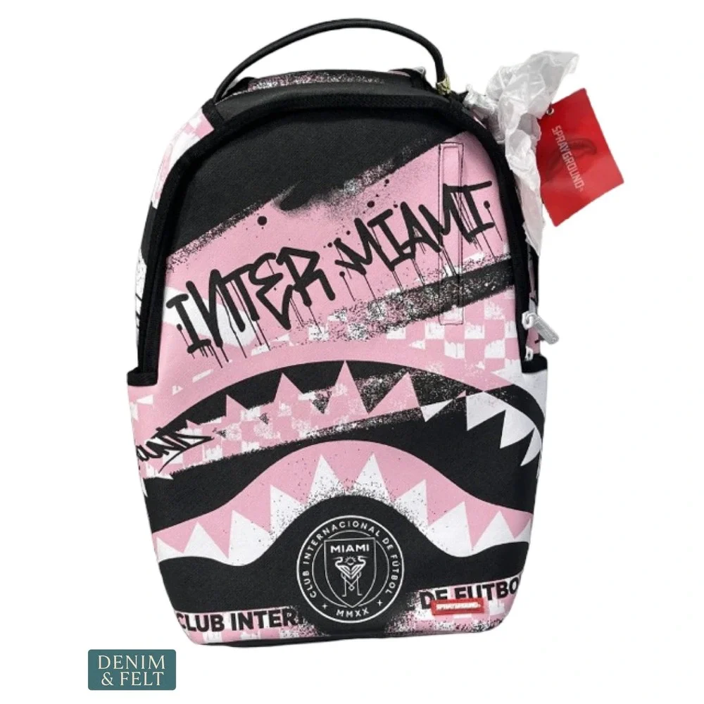 NEW Sprayground Inter Miami Stencil Shark DLXSV Pink Black Backpack MLS Soccer